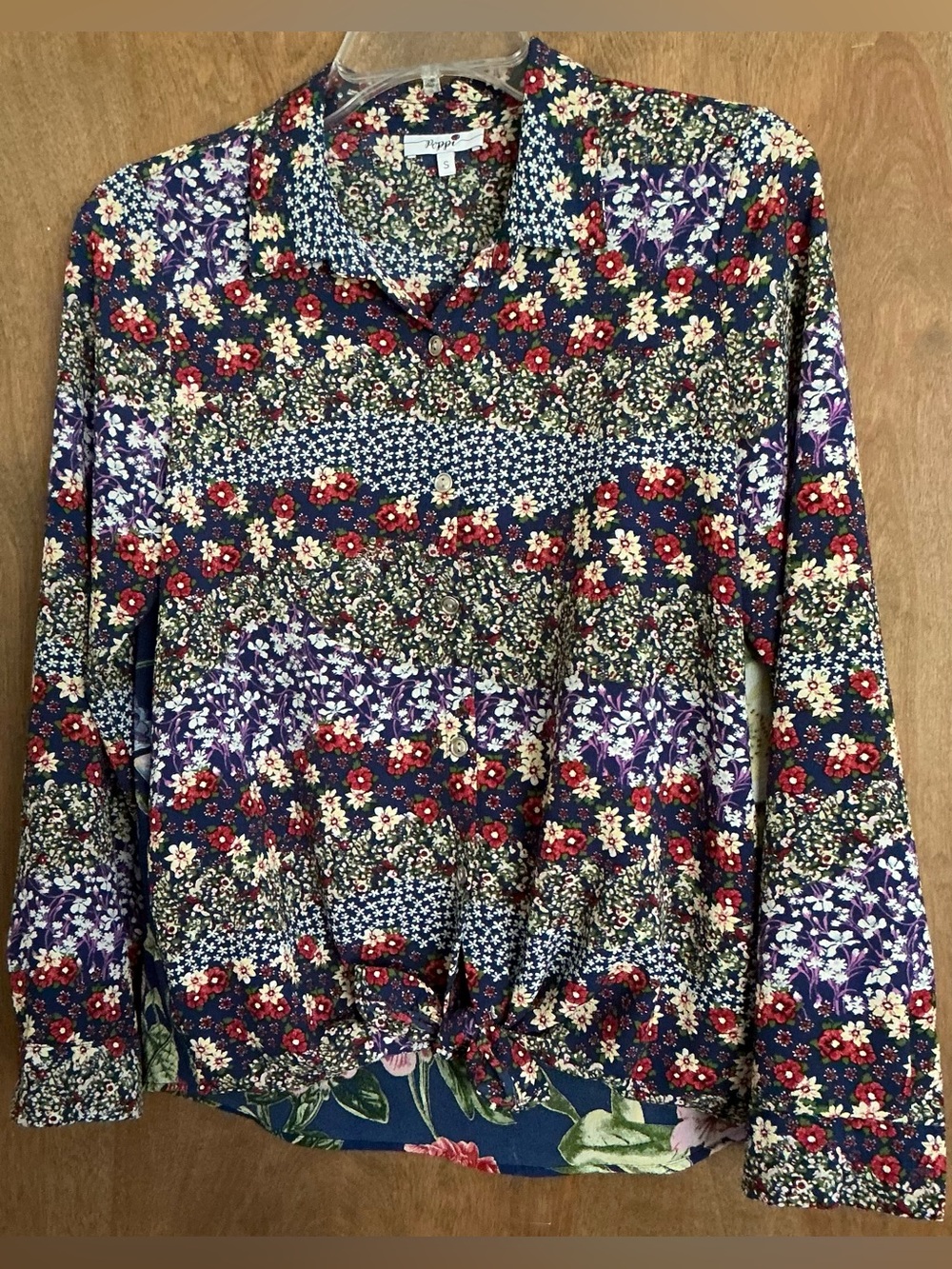Poppi Mixed Print Floral Patchwork Panel Tie Front Top Flowy Boho Whimsigoth S